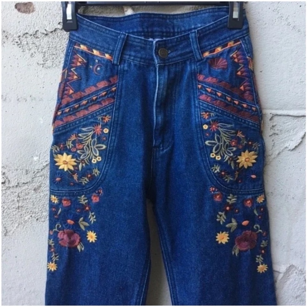 Spell And The Gypsy Collective X Free People Wanderlust Embroidered Jeans NWT - Picture 6 of 14